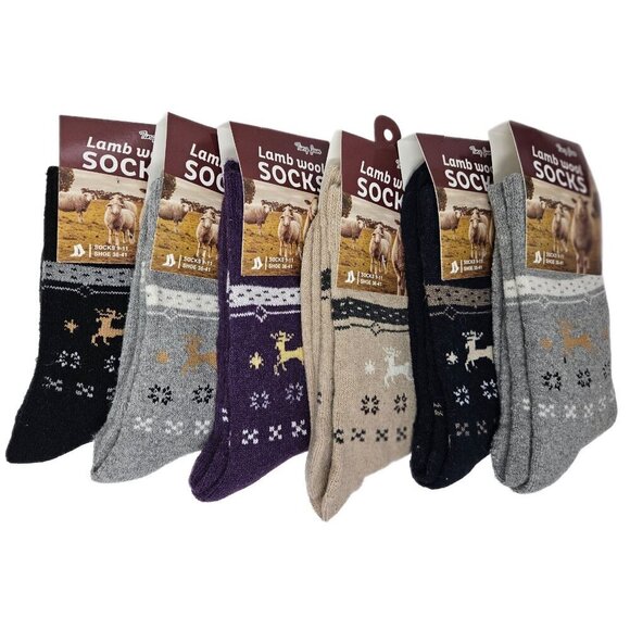 6-Pack Reindeer Print Women’s Lamb Wool Socks – Winter Essentials, Size 9-11 NWT - Picture 1 of 5